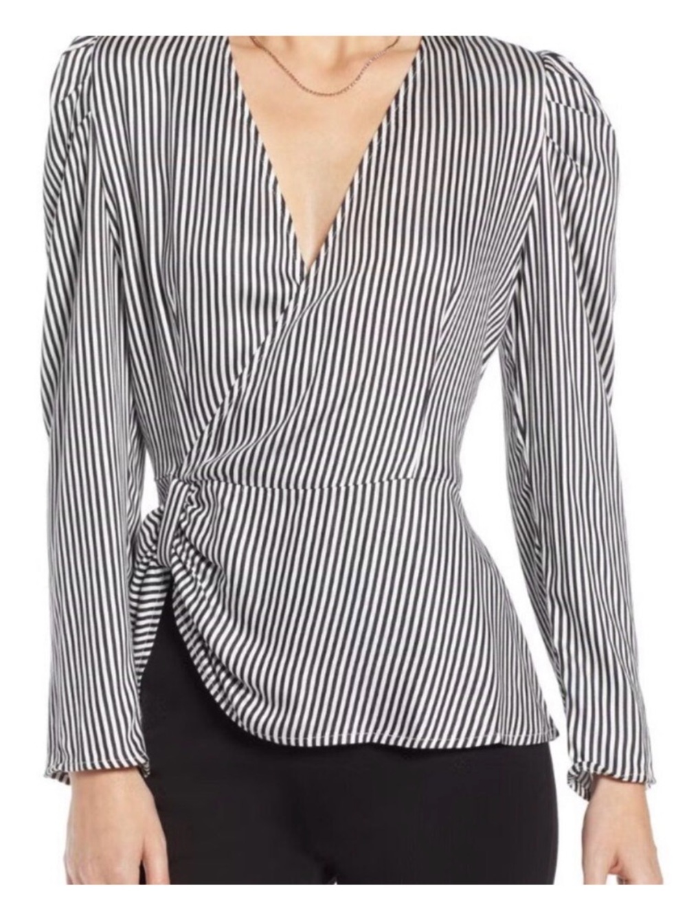 🖤🤍 Something Navy Black & White Striped Wrap Blouse 🖤🤍